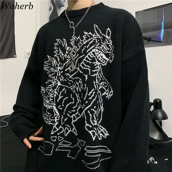 woherb vintage loose pullover sweater women long sleeve dinosaur pattern knit jumpers korean fashion new streetwear 91373 c1121, White;black
woherb vintage loose pullover sweater women long sleeve dinosaur pattern knit jumpers korean fashion new streetwear 91373 c1121, White;black