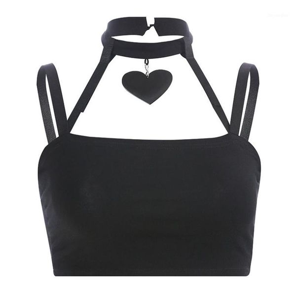 2020 summer choker tank dark black gothic punk heart pendant halter tanks for women's crop halter slim camis, White
2020 summer choker tank dark black gothic punk heart pendant halter tanks for women's crop halter slim camis, White