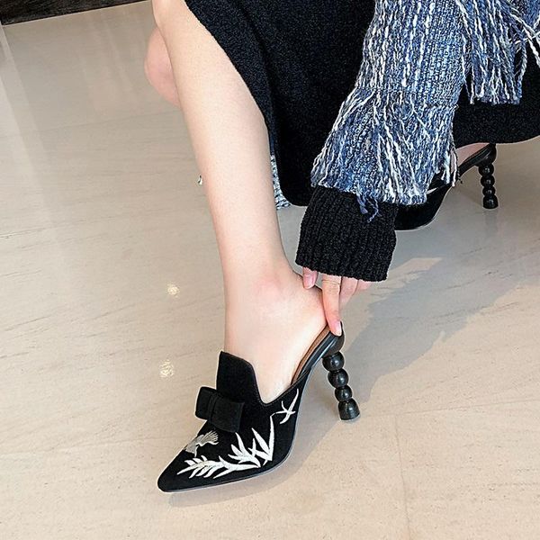 dress shoes mezereon embroidery cm high heels slip on kid suede pointed toe novelty pearl heel ladies party pumps, Black
dress shoes mezereon embroidery cm high heels slip on kid suede pointed toe novelty pearl heel ladies party pumps, Black