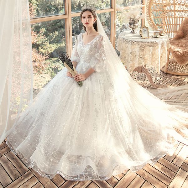 elegant wedding dresses with veil v-neck long-sleeves custom made applique race dress sweep train bridal gowns new design 2022, White
elegant wedding dresses with veil v-neck long-sleeves custom made applique race dress sweep train bridal gowns new design 2022, White