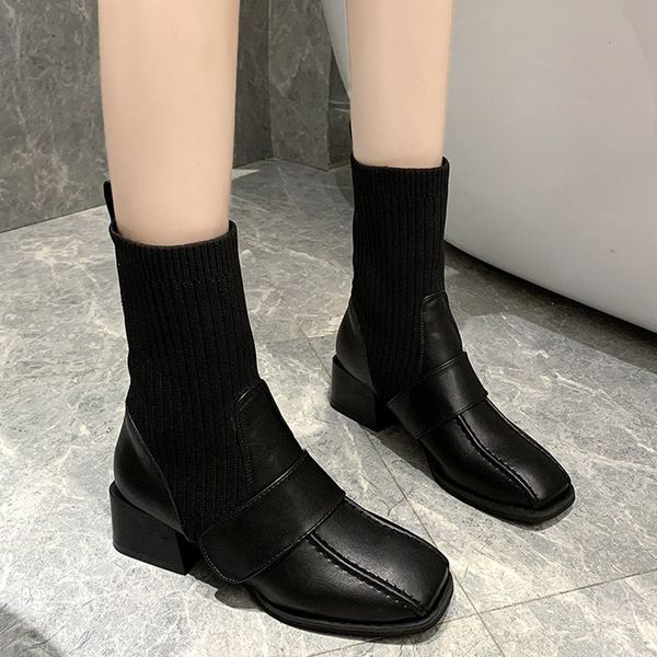 women's 2020 winter fashions square toe heel block designer elastic thread shoes lady vintage printing 9tus, Black
women's 2020 winter fashions square toe heel block designer elastic thread shoes lady vintage printing 9tus, Black