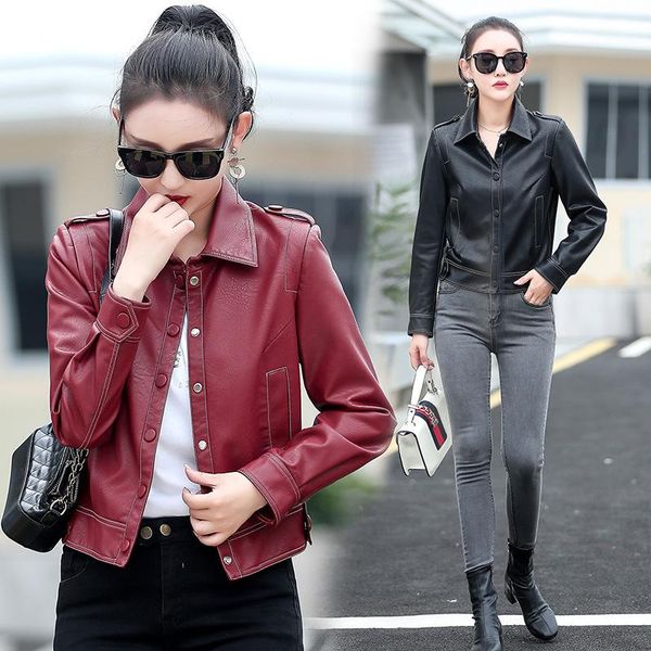 women's leather & faux m-5xl jacket women coat 2021 fashion short motorcycle clothing for high quality, Black
women's leather & faux m-5xl jacket women coat 2021 fashion short motorcycle clothing for high quality, Black