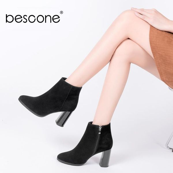 boots bescone lady kid suede ankle pointed toe polished square heel zipper shoes elegant basic handmade women b73, Black
boots bescone lady kid suede ankle pointed toe polished square heel zipper shoes elegant basic handmade women b73, Black