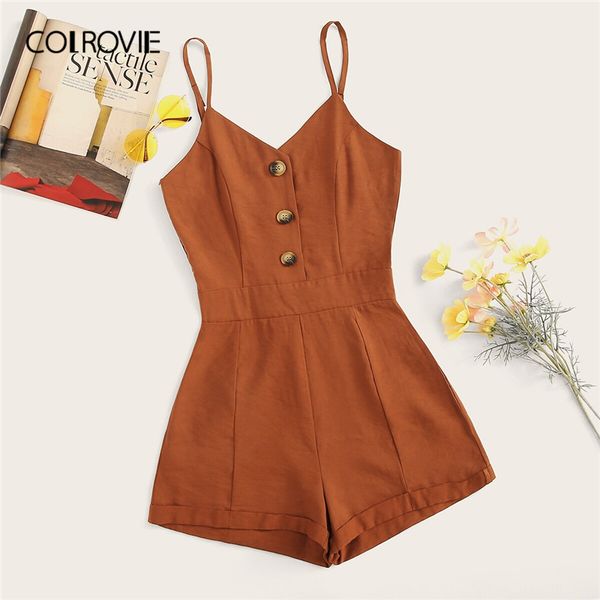 colrovie brown button front solid cami romper women 2019 summer boho sleeveless playsuits ladies wide leg one piece playsuit t200704, Black;white
colrovie brown button front solid cami romper women 2019 summer boho sleeveless playsuits ladies wide leg one piece playsuit t200704, Black;white
