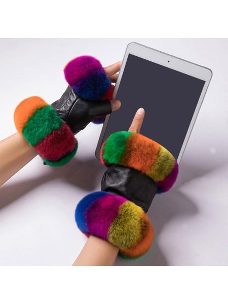 women winter faux leather half finger gloves with colorful fluffy plush trim x7jb, Blue;gray
women winter faux leather half finger gloves with colorful fluffy plush trim x7jb, Blue;gray
