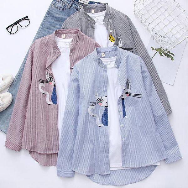 women's blouses & shirts stripes 2021 autumn female embroidered blouse loose all-match stand collar long sleeve cotton embroidery, White
women's blouses & shirts stripes 2021 autumn female embroidered blouse loose all-match stand collar long sleeve cotton embroidery, White