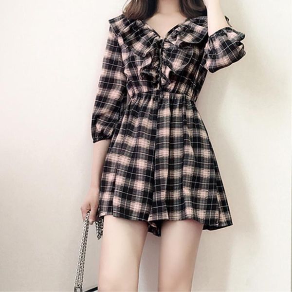 casual dresses summer women short dress 3/4 sleeve ruffle v-neck ladies slim vestidos fashion plaid tunic high waist mini dress1, Black;gray
casual dresses summer women short dress 3/4 sleeve ruffle v-neck ladies slim vestidos fashion plaid tunic high waist mini dress1, Black;gray