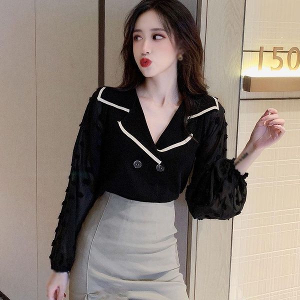ladies shirt niche french style elegant black blouse v neck short puff sleeve clothing, White
ladies shirt niche french style elegant black blouse v neck short puff sleeve clothing, White