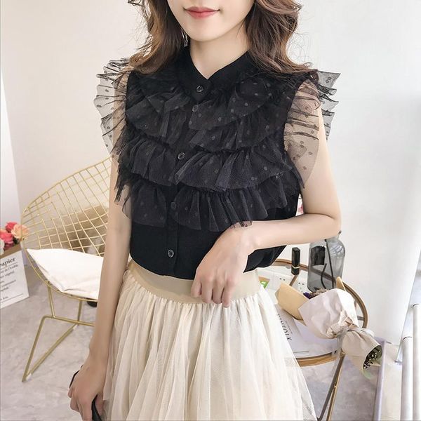 women's knits & tees 2021 women summer lace sleeveless knitted jumpers woman slim mesh stitching ruffled knitting cardigans sweater kor, White
women's knits & tees 2021 women summer lace sleeveless knitted jumpers woman slim mesh stitching ruffled knitting cardigans sweater kor, White
