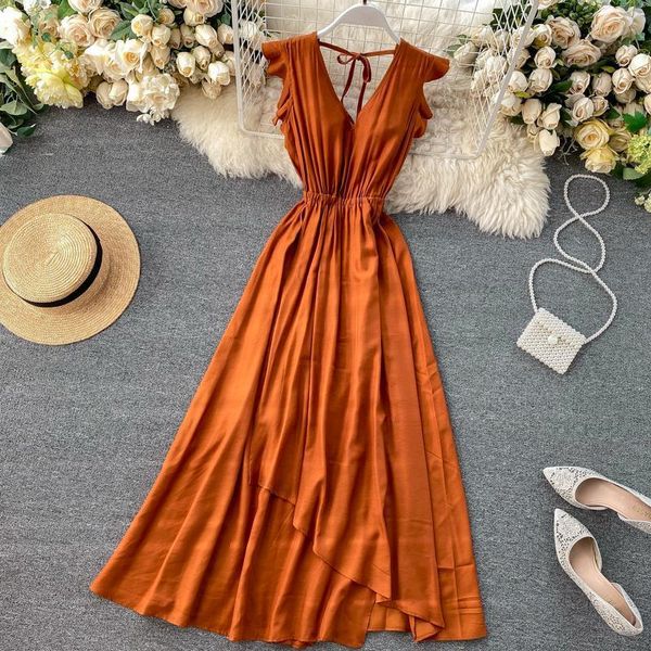 summer womens dress open back v neck waist dress vacation beach dress female black solid color white gd291, Black;gray
summer womens dress open back v neck waist dress vacation beach dress female black solid color white gd291, Black;gray