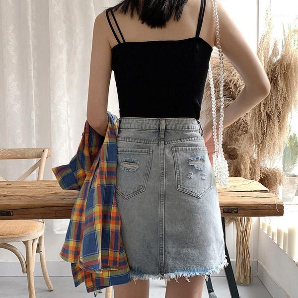 2020 new women blue ripped casual mini denim skirt 2020 summer new bodycon basic pocket jeans mid waist1, Black