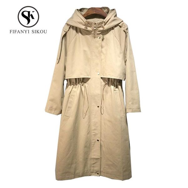 women's trench coats korean style casual hooded coat 2021 spring fashion loose long female elegant outerwear, Tan;black
women's trench coats korean style casual hooded coat 2021 spring fashion loose long female elegant outerwear, Tan;black