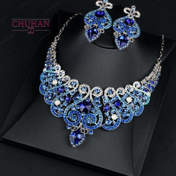 chuhan new exaggerated necklace earrings sets retro blue crystal clavicle chain decoration necklace dress accessories c425, Silver
chuhan new exaggerated necklace earrings sets retro blue crystal clavicle chain decoration necklace dress accessories c425, Silver
