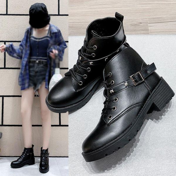 women's short boots, british style fashionable motorcycle boots decorated with buckle strap and rivets, Black
women's short boots, british style fashionable motorcycle boots decorated with buckle strap and rivets, Black