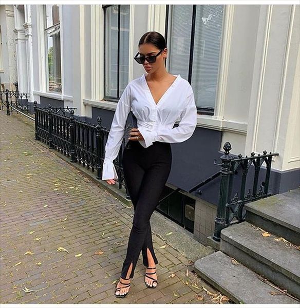 women front slit slim fit trousers solid color high waist stretch pants elegant women fashion office pants street wear, Black;white
women front slit slim fit trousers solid color high waist stretch pants elegant women fashion office pants street wear, Black;white