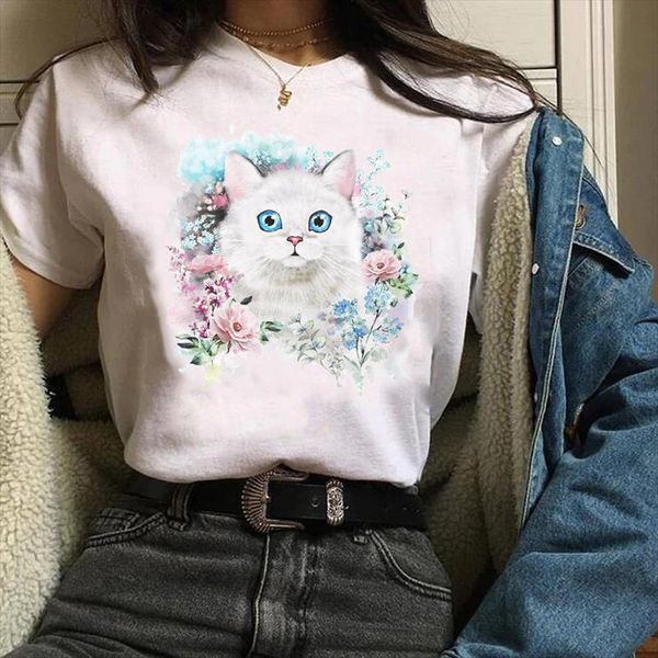 women print graphic watercolor cat flower clothing 90s style printing clothes lady tees t shirt female womens t shirt, White
women print graphic watercolor cat flower clothing 90s style printing clothes lady tees t shirt female womens t shirt, White