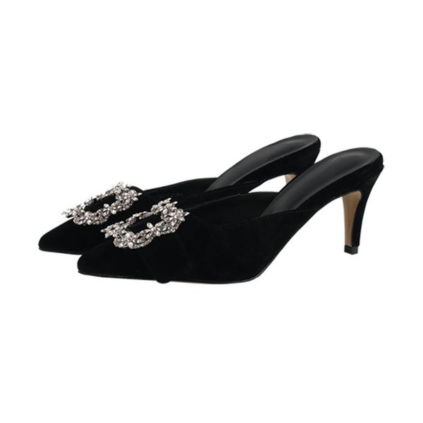 2021 new heel pointed stiletto female fashion square fivela strass slippers 9b1v, Black
2021 new heel pointed stiletto female fashion square fivela strass slippers 9b1v, Black