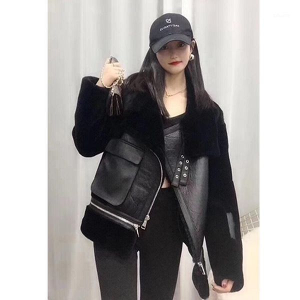 female winter coat lamb natural fur liner leather jacket women clothes 2020 real double faced overcoat hiver 98261, Black
female winter coat lamb natural fur liner leather jacket women clothes 2020 real double faced overcoat hiver 98261, Black