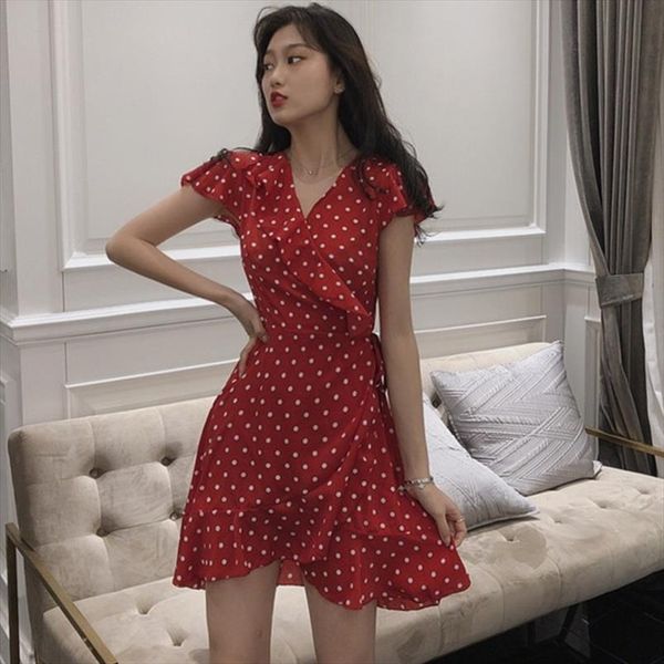 women polka dots summer dress casual short sleeve v neck ruffle dress fashion lace up chiffon dresses female vestidos, Black;gray
women polka dots summer dress casual short sleeve v neck ruffle dress fashion lace up chiffon dresses female vestidos, Black;gray