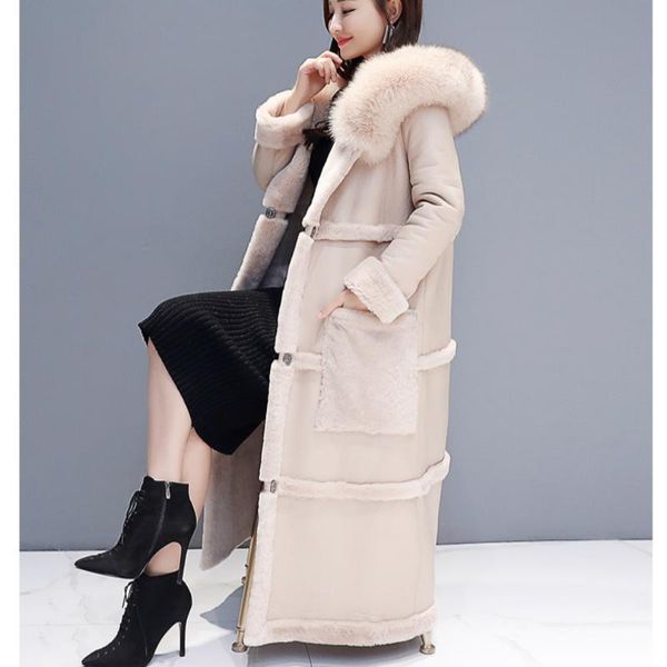 women's fur & faux winter women large size lambswool jacket female thick warm long leather overcoat ladies fashion elegant hooded coats, Black
women's fur & faux winter women large size lambswool jacket female thick warm long leather overcoat ladies fashion elegant hooded coats, Black