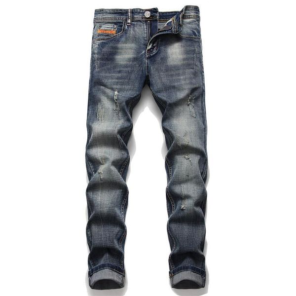 men's jeans european italy fashion brand pants men slim zipper letter straight gentleman black hole for, Blue
men's jeans european italy fashion brand pants men slim zipper letter straight gentleman black hole for, Blue