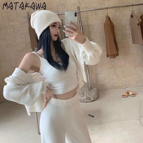 women's tracksuits matakawa three-piece set women autumn and winter slim short sling camisole long-sleeved knitted cardigan woman casua, Gray
women's tracksuits matakawa three-piece set women autumn and winter slim short sling camisole long-sleeved knitted cardigan woman casua, Gray