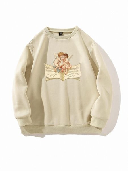 angel and letter graphic drop shoulder sweatshirt e0vi#, White;black