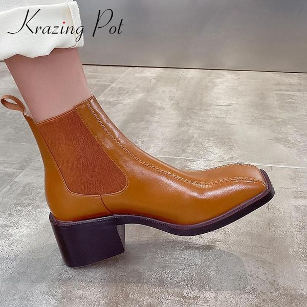 krazing pot natural leather fashion coolest thick high heel winter shoes women square toe keep warm elastic band ankle boots l15, Black
krazing pot natural leather fashion coolest thick high heel winter shoes women square toe keep warm elastic band ankle boots l15, Black