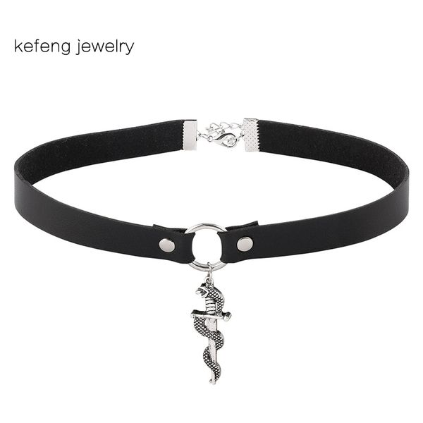 new fashion snake pendants wrapped around the sword choker necklaces for women new animal birthday bijoux leather gift, Golden;silver
new fashion snake pendants wrapped around the sword choker necklaces for women new animal birthday bijoux leather gift, Golden;silver