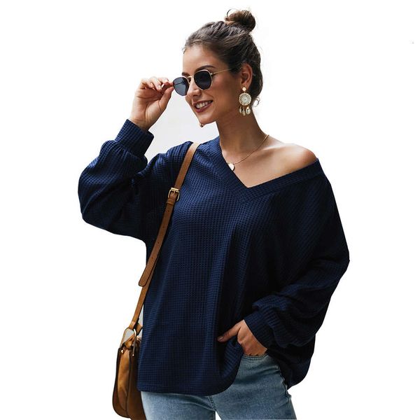 dign fashion women's long sleeve t-shirt v-neck top, White;black