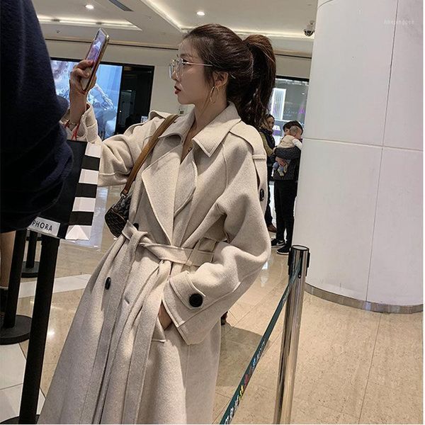 women's wool & blends 2021 women autumn winter casual jackets lady sashes double breasted long sleeve outerwear female vintage mid-long, Black
women's wool & blends 2021 women autumn winter casual jackets lady sashes double breasted long sleeve outerwear female vintage mid-long, Black