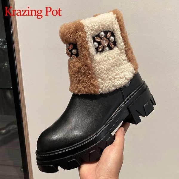 boots krazing pot cow leather lambswool round toe thick bottom snow winter keep warm rhinestone pearl gorgeous ankle l821, Black
boots krazing pot cow leather lambswool round toe thick bottom snow winter keep warm rhinestone pearl gorgeous ankle l821, Black