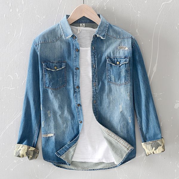 casual men ripped hole slim fit denim shirts spring new vintage rustic outwearing for men clothing fashion cowboy -xxxl c1212, White;black
casual men ripped hole slim fit denim shirts spring new vintage rustic outwearing for men clothing fashion cowboy -xxxl c1212, White;black