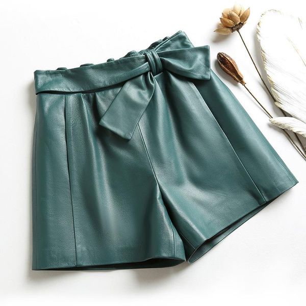 women harajuku genuine leather shorts femme elastic high waist bowknot green/black casual short mujer wide leg streetwear kg-345, White;black
women harajuku genuine leather shorts femme elastic high waist bowknot green/black casual short mujer wide leg streetwear kg-345, White;black
