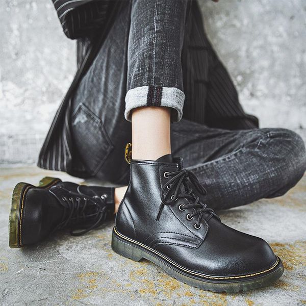 boots men's boots 2021 new men's shoes autumn aleather british leather high work shoes wear ankle, Black