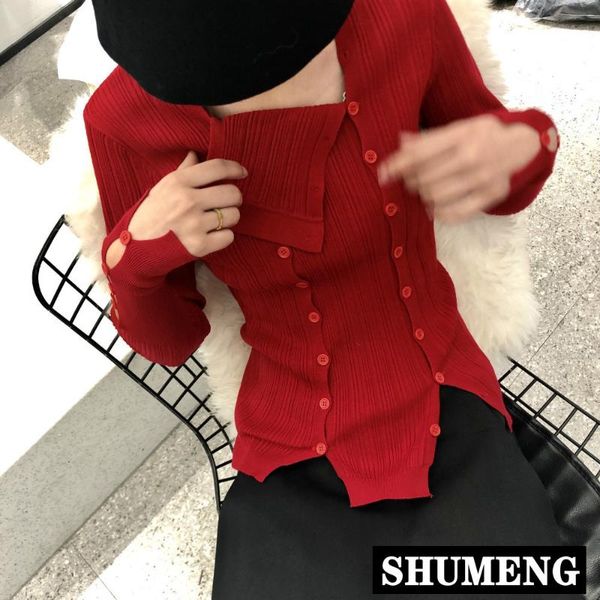 women's knits & tees spring fall solid color double breasted red sweater women vintage slim thin casual knit clothing christmas, White
women's knits & tees spring fall solid color double breasted red sweater women vintage slim thin casual knit clothing christmas, White