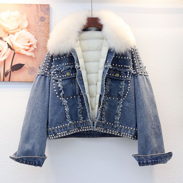 winter 2020 new white duck jacket down rivet jean women's coat outerwear, Blue
winter 2020 new white duck jacket down rivet jean women's coat outerwear, Blue