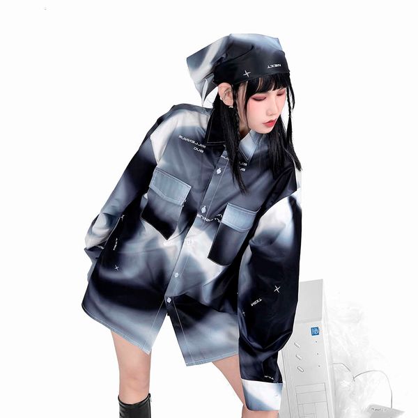 xiaoyujia y2k personalized dign digital printing cyberpunk gradual loose shirt blue pink, White
xiaoyujia y2k personalized dign digital printing cyberpunk gradual loose shirt blue pink, White