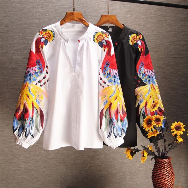 2019 spring and summer cotton causal shirts embroidered long sleeved shirts woman full button print o neck lantern sleeve, White
2019 spring and summer cotton causal shirts embroidered long sleeved shirts woman full button print o neck lantern sleeve, White