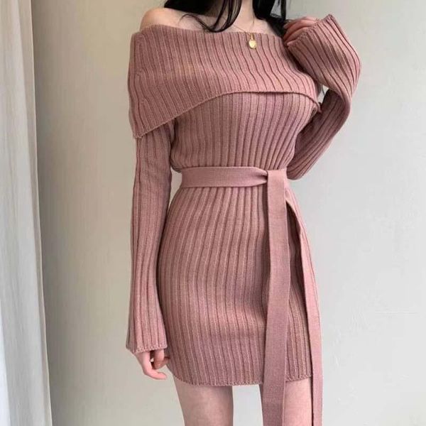 casual dresses one piece off shoulder knitted dress women bandage white sweater long sleeve waist fashion winter mini 2021, Black;gray
casual dresses one piece off shoulder knitted dress women bandage white sweater long sleeve waist fashion winter mini 2021, Black;gray