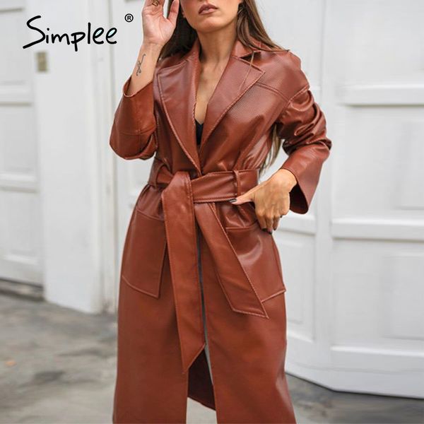 simplee elegant brown long leather coat with belt faux pu leather coat jacket women office ladies autumn winter trench coat 201209, Black
simplee elegant brown long leather coat with belt faux pu leather coat jacket women office ladies autumn winter trench coat 201209, Black