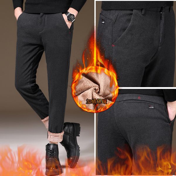2020 winter plush and thickened casual long men's youth slim elastic pants, Black 
2020 winter plush and thickened casual long men's youth slim elastic pants, Black