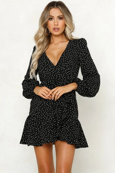 fashion v-neck polka dot printed long sleeve dress behemian beach dress daily wear holiday mini dresses, Black;gray
fashion v-neck polka dot printed long sleeve dress behemian beach dress daily wear holiday mini dresses, Black;gray
