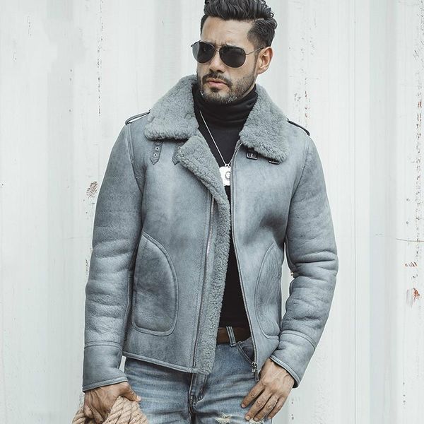 men's leather & faux luxury men winter shearling real fur jacket 5xl biker sheepskin genuine coat thick warm lining, Black
men's leather & faux luxury men winter shearling real fur jacket 5xl biker sheepskin genuine coat thick warm lining, Black