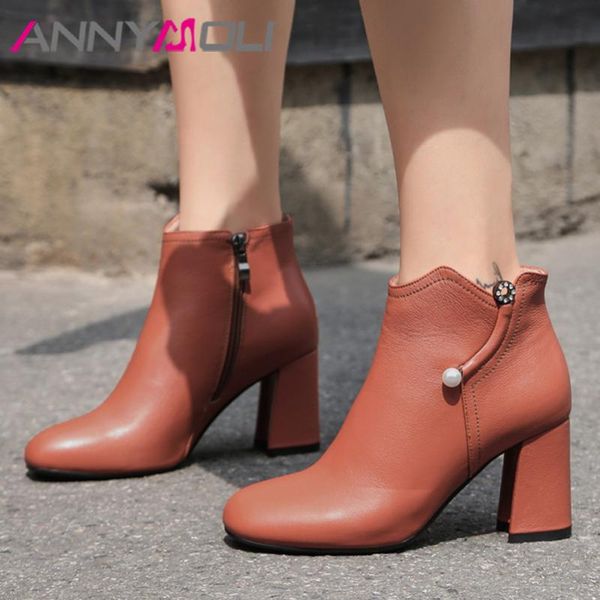boots annymoli fall ankle women natural genuine leather thick high heel short cow zipper shoes female winter 33-43, Black
boots annymoli fall ankle women natural genuine leather thick high heel short cow zipper shoes female winter 33-43, Black