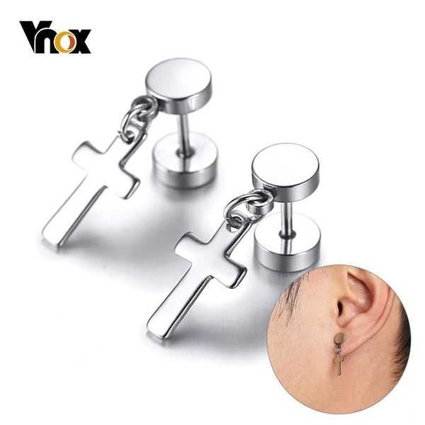 vnox chic cross dangle earrings for women men high polished stainless steel barbell earring drop ship, Silver
vnox chic cross dangle earrings for women men high polished stainless steel barbell earring drop ship, Silver