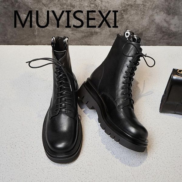 boots winter genuine leather streetwear 5cm med heel round toe energy thick bottom lace up zip lady ankle sr19 muyisexi, Black
boots winter genuine leather streetwear 5cm med heel round toe energy thick bottom lace up zip lady ankle sr19 muyisexi, Black