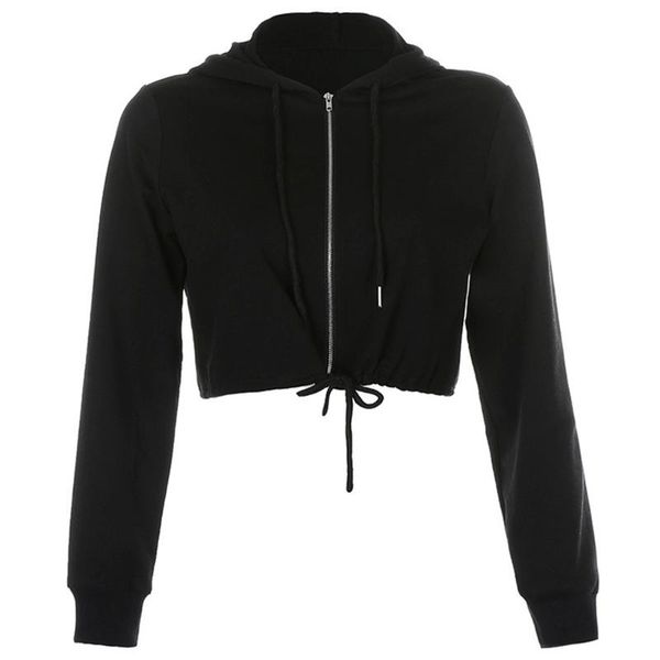 women long sleeve solid cropped hoodies full zip drawstring sweatshirt jacket, Black
women long sleeve solid cropped hoodies full zip drawstring sweatshirt jacket, Black