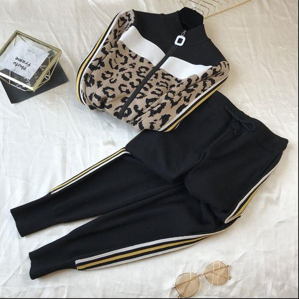 women leopard knit jumper pants 2pcs sets long sleeve woman casual sweater trousers suits, Gray
women leopard knit jumper pants 2pcs sets long sleeve woman casual sweater trousers suits, Gray