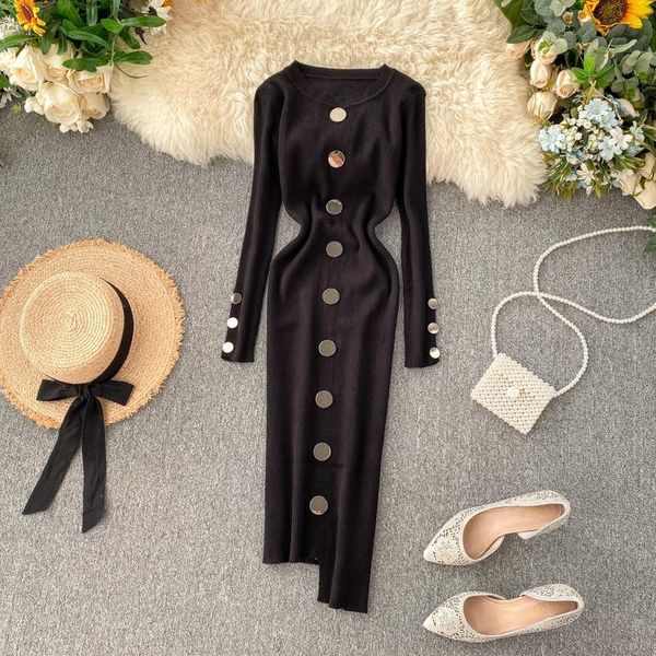 women's knitting sheath dress female bodycon knitted full sleeve irregular midi sweater dresses with decorated buttons, Black;gray
women's knitting sheath dress female bodycon knitted full sleeve irregular midi sweater dresses with decorated buttons, Black;gray